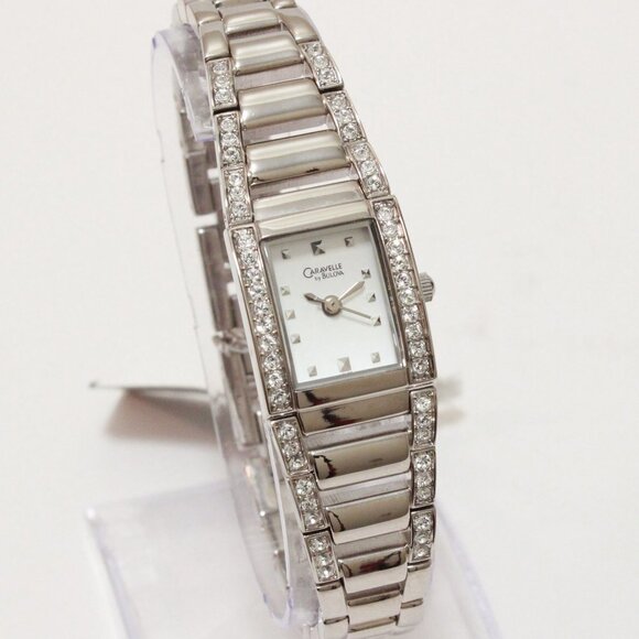 Caravelle Ladies Dress Watch By Bulova 56 Crystal Embedded Bezel & Bracelet 17mm - Picture 2 of 11